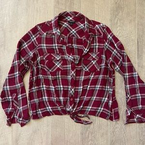 Torrid Taylor Berry Plaid Twill Tie Front Slim Fit Midi Shirt Size 0